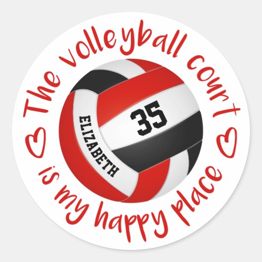 roodzwarte volleybal happy place girpografie ronde sticker (Voorkant)