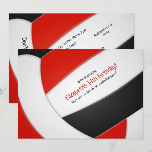 roodzwarte volleybaljongens verjaardagsfeest kaart (Voorkant / Achterkant)