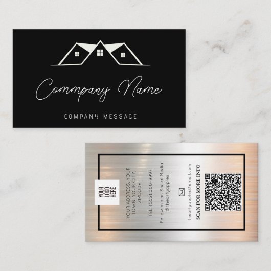 Roof Repairs & Onderhoud Service Zwart Logo Visitekaartje (Voorkant / Achterkant)