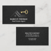 Roof Skeleton Key Logo | Zwarte lederen achtergron Afsprakenkaartje (Voorkant / Achterkant)