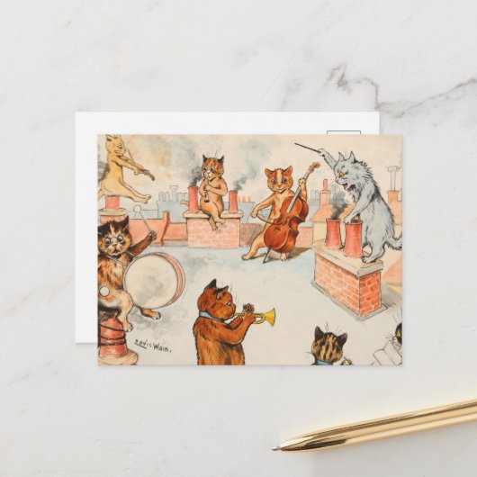 Roof Top Band by Louis Wain Feestdagenkaart (Voorkant / Achterkant in situ)