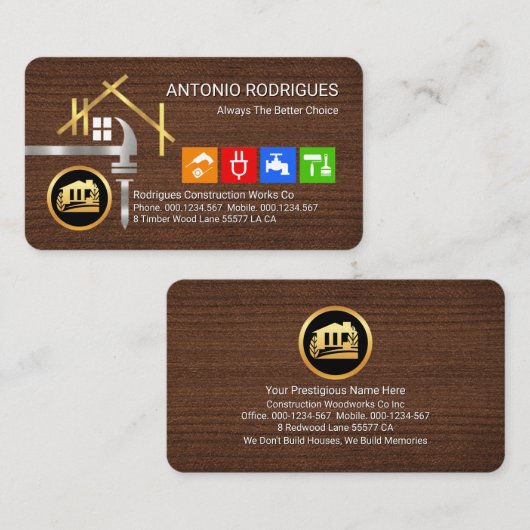 Roof Truss Handyman Gereedschap Visitekaartje (Voorkant / Achterkant)