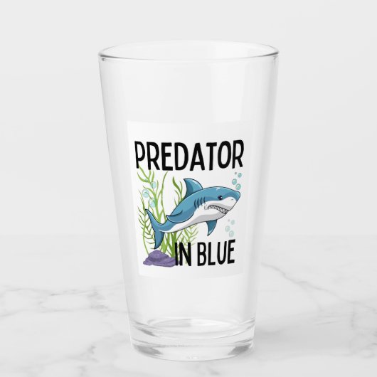 roofdier in het blauw, haai, cartoonstijl glas (Voorkant)