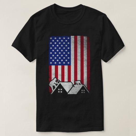 Roofer Amerikaanse vlag dakbedekking aannemer T-shirt (Design voorkant)