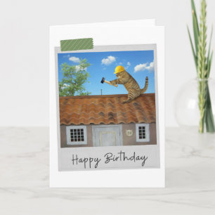 Roofer Cat Funny Birthday Card Kaart