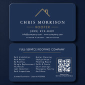 Roofer Navy Blue Gold QR Code Visitekaartje
