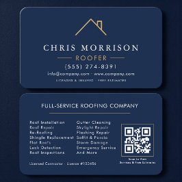 Roofer Navy Blue Gold QR Code Visitekaartje