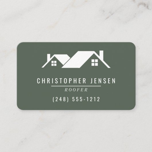 Roofer QR Code Dark Green Rounded Visitekaartje (Voorkant)