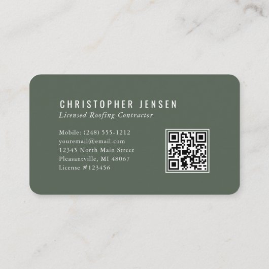 Roofer QR Code Dark Green Rounded Visitekaartje (Achterkant)