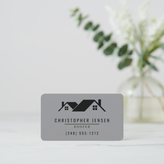 Roofer QR Code Gray Black Rounded Visitekaartje (Staand voorkant)