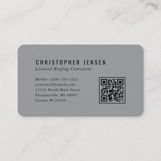 Roofer QR Code Gray Black Rounded Visitekaartje (Achterkant)