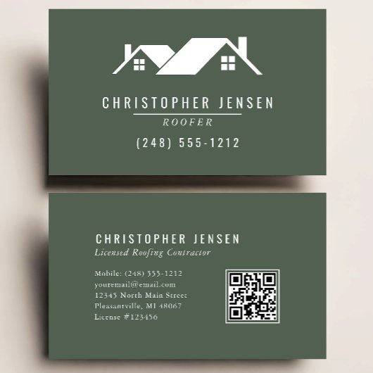 Roofer QR Code Roofing Business Dark Green Visitekaartje