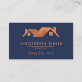 Roofer QR Code Roofing Business Navy Blue Copper Visitekaartje (Voorkant)