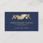 Roofer QR Code Roofing Business Navy Blue Gold Visitekaartje (Voorkant)