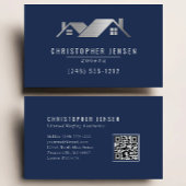 Roofer QR Code Roofing Business Navy Blue Silver Visitekaartje