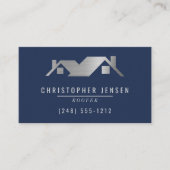 Roofer QR Code Roofing Business Navy Blue Silver Visitekaartje (Voorkant)