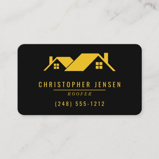 Roofer QR Code Simple Bold Black Yellow Rounded Visitekaartje (Voorkant)