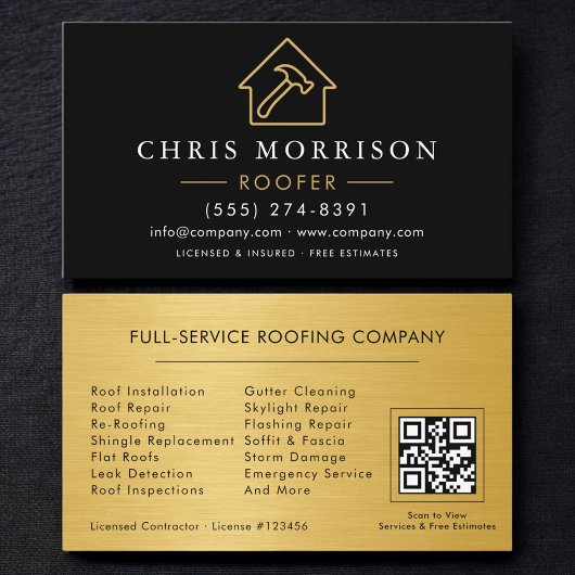Roofing Professional Black Gold QR Code Visitekaartje