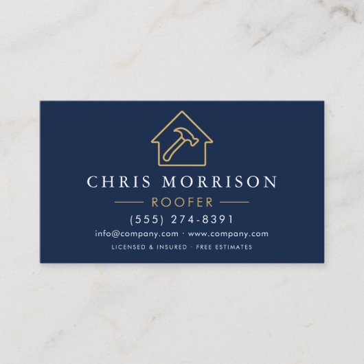 Roofing Professional Navy Blue QR Code Visitekaartje (Voorkant)