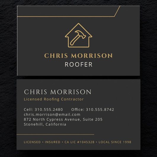 Roofing Roofer Construction Modern Black Gold Visitekaartje