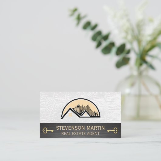 Rooftop City-Logo | Leder | Skeletsleutel Visitekaartje (Staand voorkant)