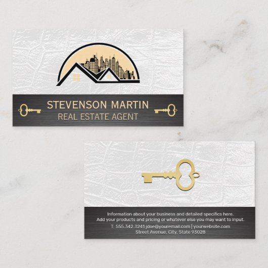 Rooftop City-Logo | Leder | Skeletsleutel Visitekaartje (Voorkant / Achterkant)