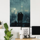 Rooftop City Romance - Charcoal Art Poster (Thuiskantoor)
