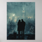 Rooftop City Romance - Charcoal Art Poster (Voorkant)