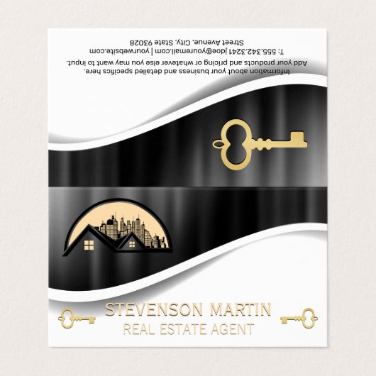 Rooftop en stad | Metallic | goudskeletsleutel Visitekaartje (Buitenkant ongevouwen)