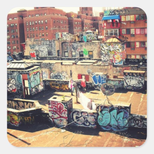 Rooftop Graffiti in Chinatown Vierkante Sticker (Voorkant)