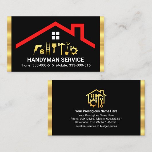 Rooftop Handyman Gereedschap Strepen Visitekaartje (Voorkant / Achterkant)