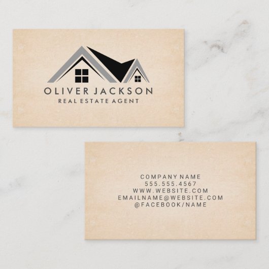 Rooftop-pictogram | Papiertextuur Visitekaartje (Voorkant / Achterkant)