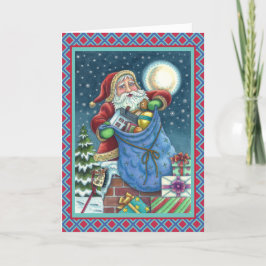 ROOFTOP SANTA BAG VAN TOYS, DOLLHOUSE, HOBBYHORSE FEESTDAGEN KAART