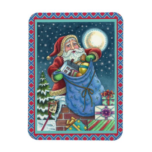 ROOFTOP SANTA BAG VAN TOYS, DOLLHOUSE, HOBBYHORSE MAGNEET (Verticaal)