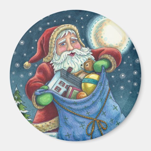 ROOFTOP SANTA BAG VAN TOYS, DOLLHOUSE, HOBBYHORSE MAGNEET (Voorkant)