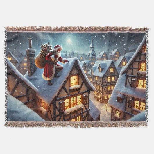 Rooftop Santa Throw Blanket Deken (Voorkant)