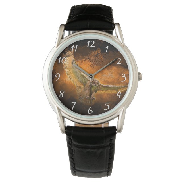 roofzuchtige uil horloge (Voorkant)