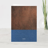 Rooibruine en blauwe leren gouden script verjaarda kaart (Achterkant)