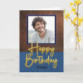 Rooibruine en blauwe leren gouden script verjaarda kaart (Gele Bloem)