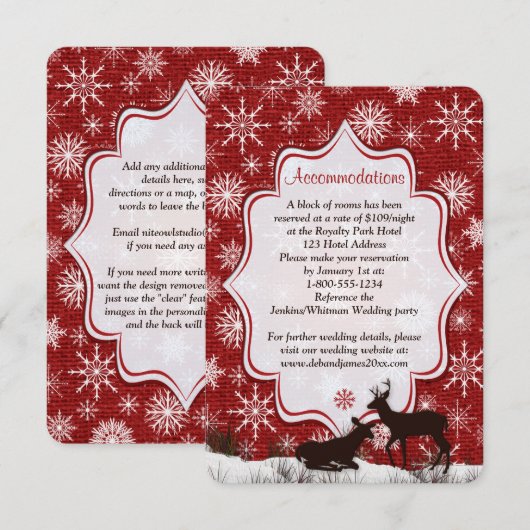 Rooie jute, sneeuwvlokken, herten Enclosure-kaart Kaart (Voorkant / Achterkant)