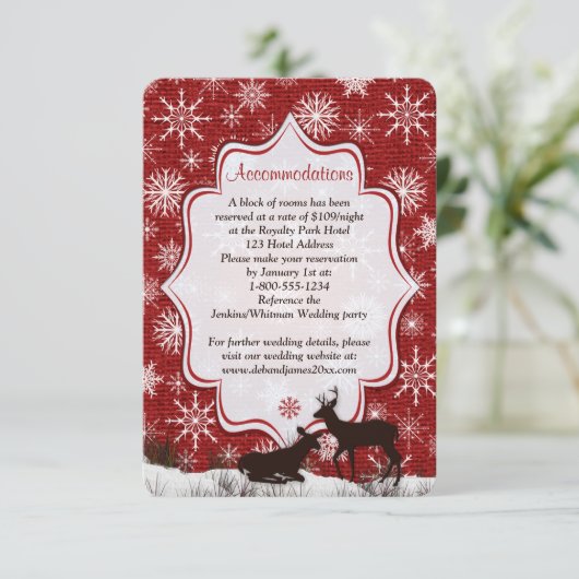 Rooie jute, sneeuwvlokken, herten Enclosure-kaart Kaart (Staand voorkant)