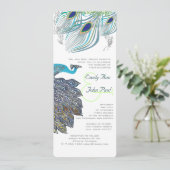 Rooien 20s Peacock Feathers Wedding Invitations Kaart (Staand voorkant)