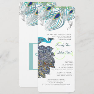 Rooien 20s Peacock Feathers Wedding Invitations Kaart