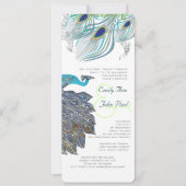 Rooien 20s Peacock Feathers Wedding Invitations Kaart (Voorkant)