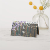 Rooise Paarse Wisteria Kant Lichten Houten Bruilof Plaatskaartje (Achterkant)