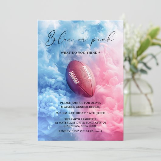 Rook Amerikaans Football Rugby Sport Gender Reveal Kaart (Staand voorkant)