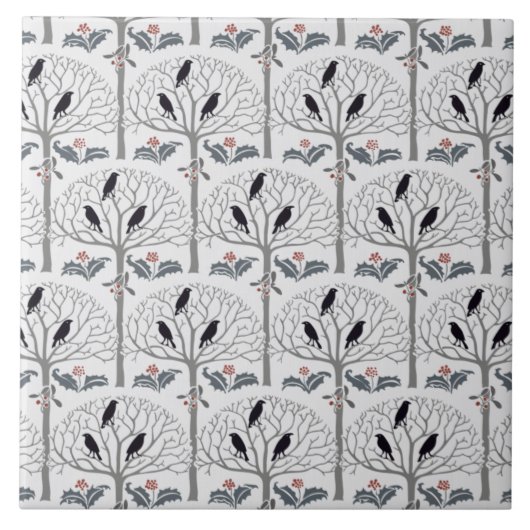 Rook en Holly Pattern Kerstkunst Tile Trivet Tegeltje (Voorkant)