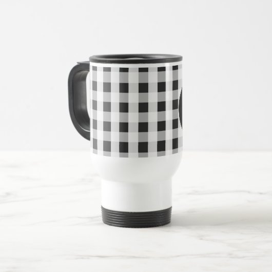 Rook Gray Gingham Pattern Gepersonaliseerd Monogra Reisbeker (Voorkant links)