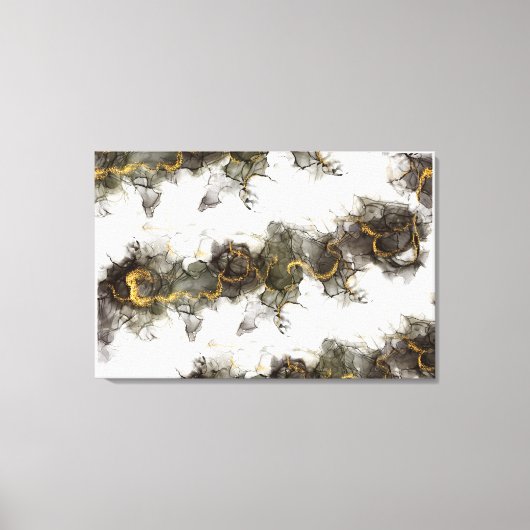 Rook in zwart grijs omhoog bewegend met gouden tin canvas afdruk (Voorkant)