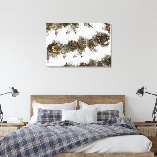 Rook in zwart grijs omhoog bewegend met gouden tin canvas afdruk (Insitu (Slaapkamer))